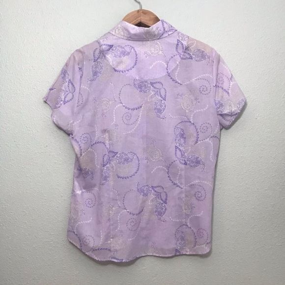 Coldwater Creek Sheer Purple Paisley Button Down L - Picture 3 of 13